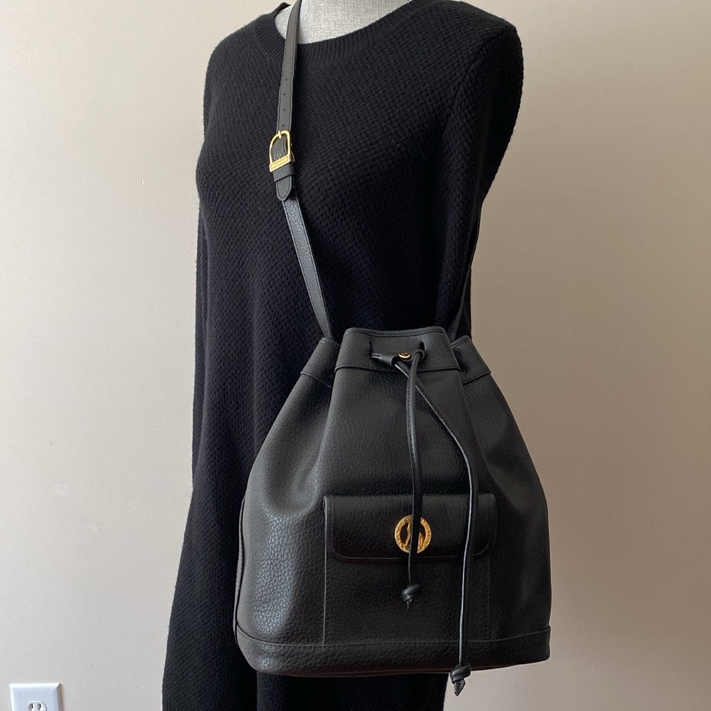 Rare Vintage Francois Marot Paris Leather Bucket Hobo Bag Purse Black